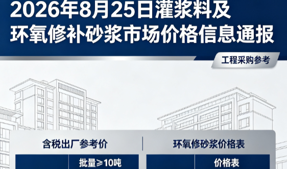 沙依巴克2026年8月25日灌浆料及环氧修补砂浆市场价格信息通报